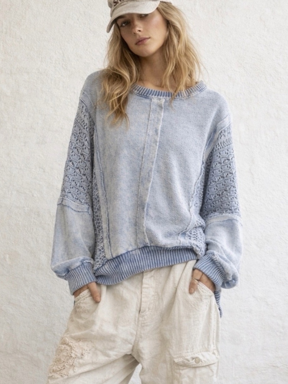 đź’™ Altar'd State | Pieced Jenna Knit Pullover| Sz S| Blue, Free People Vibes